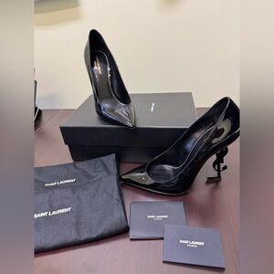 YSL Opyum 110mm Pump in Black Patent Leather and Black Heel